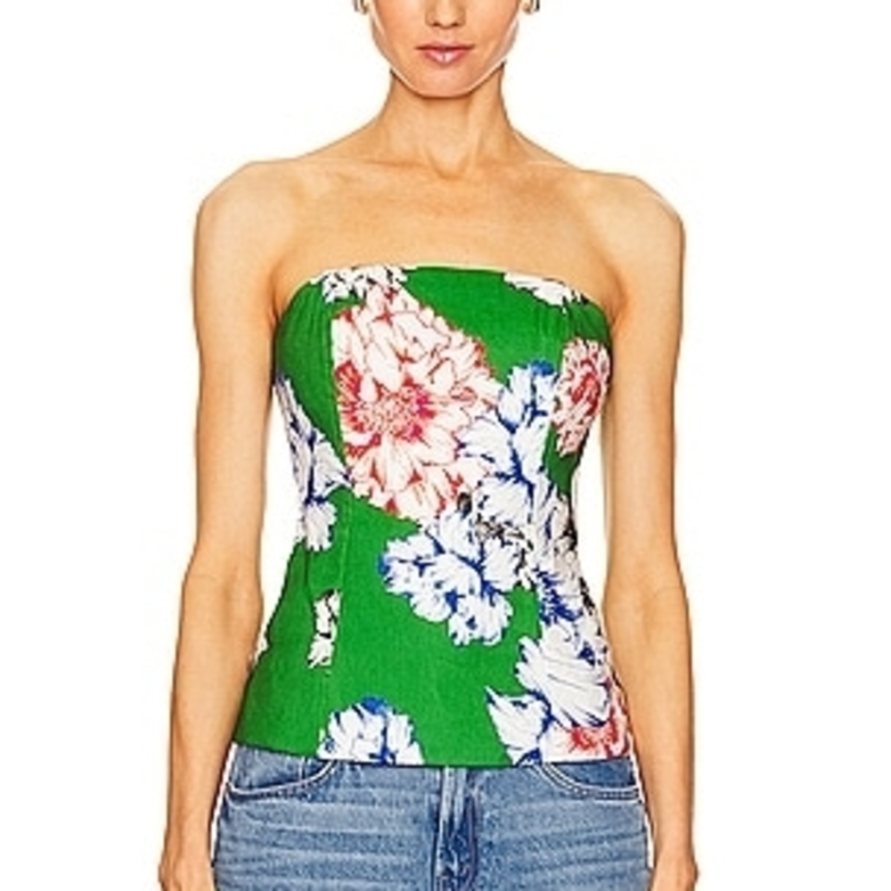 Milly Green Floral Strapless Crop Top